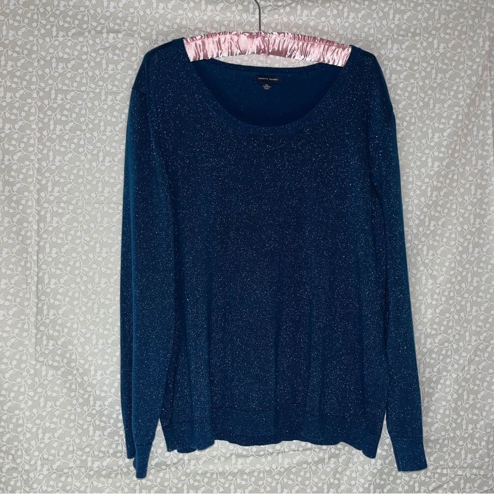 Sparkly blue/navy long sleeve scoop neck sweater from the brand Tommy Hilfiger